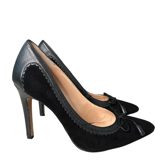 BCBGeneration | Black Suede and Leather Tassel Bow Front Pointed Pumps Size 6.5 - Picture 2 of 11